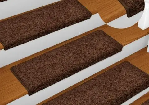 Covorașe de trepte de scară, 15 buc., maro, 65x21x4 cm - 1/5
