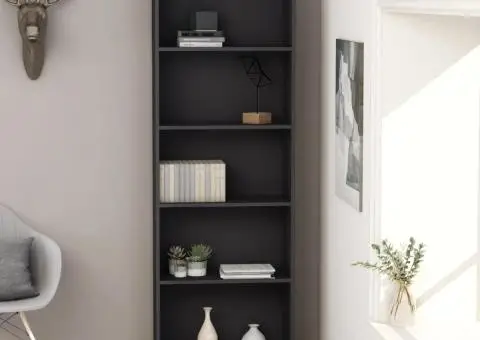 Bibliotecă cu 5 rafturi, gri, 60x24x175 cm, PAL - 1/5