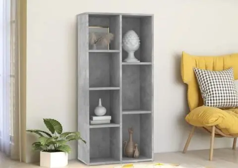 Bibliotecă, gri beton, 50 x 25 x 106 cm, lemn prelucrat - 1/5