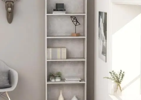 Bibliotecă cu 5 rafturi, gri beton, 60x24x175 cm lemn prelucrat - 1/5