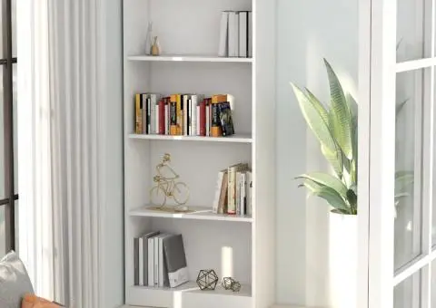 Bibliotecă cu 4 rafturi, alb, 60x24x142 cm, lemn prelucrat - 1/5