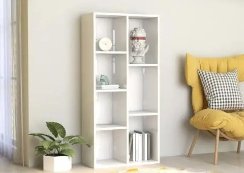 Bibliotecă, alb extralucios, 50 x 25 x 106 cm, lemn prelucrat - 1/5