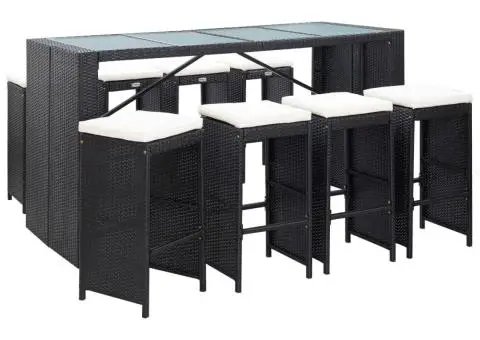Set mobilier de bar de exterior, negru, poliratan - 1/5