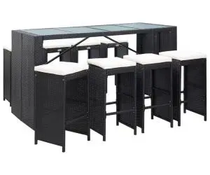 Set mobilier de bar de exterior, negru, poliratan