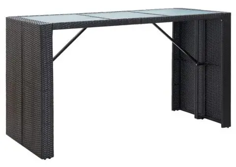 Set mobilier bar de grădină cu perne, 7 piese, negru, poliratan - 2/5