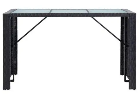 Set mobilier bar de grădină cu perne, 7 piese, negru, poliratan - 3/5