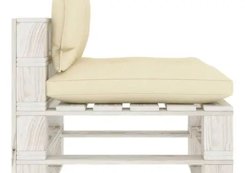 Canapea de grădină din paleți, de mijloc, perne crem, lemn - 3/5