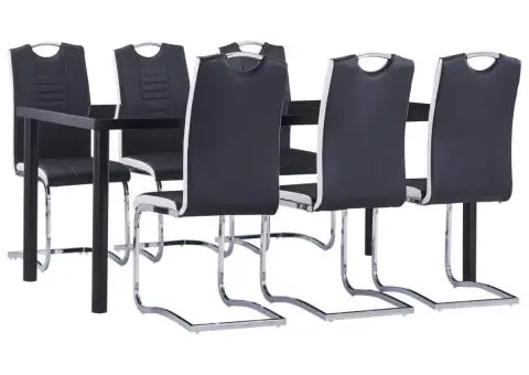 Set mobilier de bucătărie, 7 piese, negru, piele ecologică - 1/5