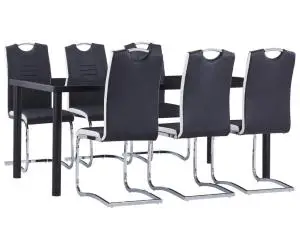 vidaXL Set mobilier de bucătărie, 7 piese, negru, piele ecologică