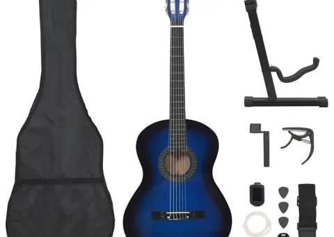 Set chitară clasică începători, 12 piese, albastru, 4/4 39" - 1/5