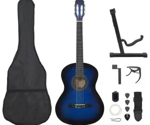 vidaXL Set chitară clasică începători, 12 piese, albastru, 4/4 39"