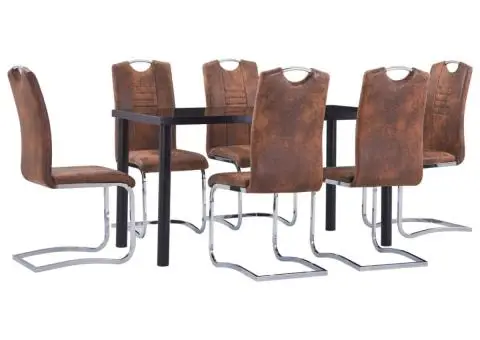 Set mobilier de bucătărie, 7 piese, maro, velur ecologic - 1/5