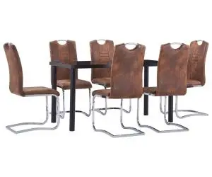 vidaXL Set mobilier de bucătărie, 7 piese, maro, velur ecologic
