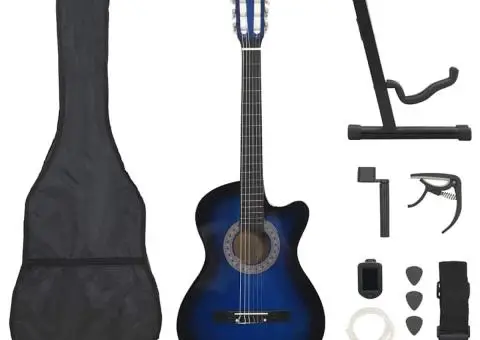 Set chitară clasică occidentală 12 piese 6 corzi albastru 38" - 1/5