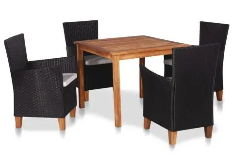 Set mobilier de exterior, 5 piese, negru și maro, poliratan - 1/5