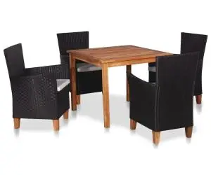 vidaXL Set mobilier de exterior, 5 piese, negru și maro, poliratan