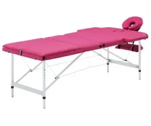 vidaXL Masă de masaj pliabilă, 3 zone, roz, aluminiu