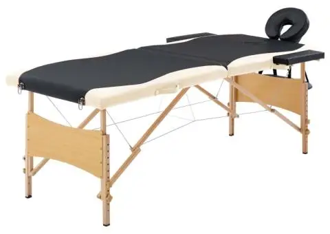 Masă pliabilă de masaj, 2 zone, negru și bej, lemn - 1/5