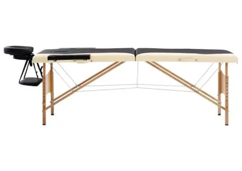 Masă pliabilă de masaj, 2 zone, negru și bej, lemn - 2/5