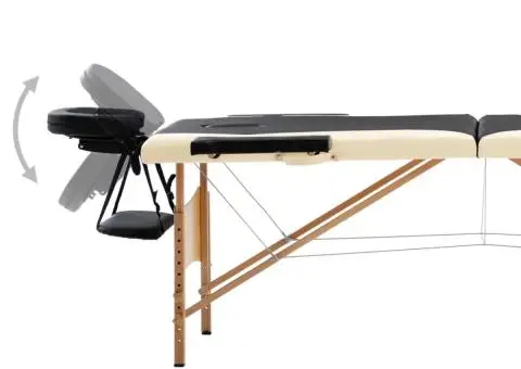 Masă pliabilă de masaj, 2 zone, negru și bej, lemn - 3/5