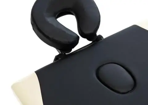 Masă pliabilă de masaj, 2 zone, negru și bej, lemn - 5/5