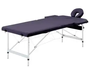 vidaXL Masă de masaj pliabilă, 2 zone, violet, aluminiu