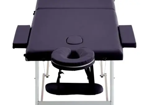 Masă de masaj pliabilă, 2 zone, violet, aluminiu - 3/5