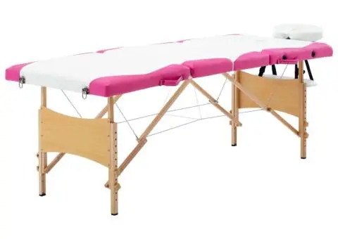 Masă pliabilă de masaj, 4 zone, alb și roz, lemn - 1/5