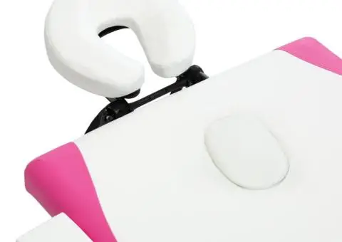 Masă pliabilă de masaj, 4 zone, alb și roz, lemn - 4/5