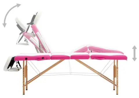 Masă pliabilă de masaj, 4 zone, alb și roz, lemn - 5/5
