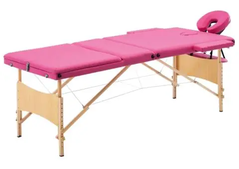 Masă de masaj pliabilă, 3 zone, roz, lemn - 1/5