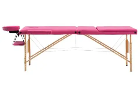 Masă de masaj pliabilă, 3 zone, roz, lemn - 2/5