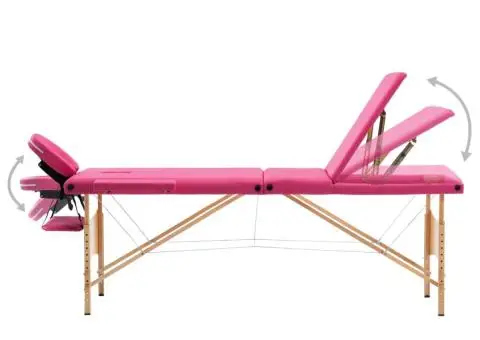 Masă de masaj pliabilă, 3 zone, roz, lemn - 3/5