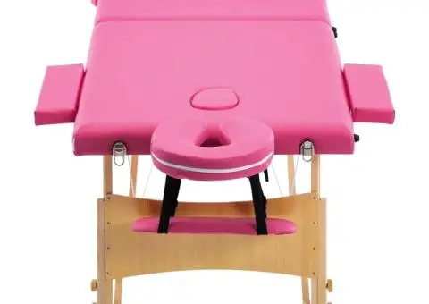 Masă de masaj pliabilă, 3 zone, roz, lemn - 4/5