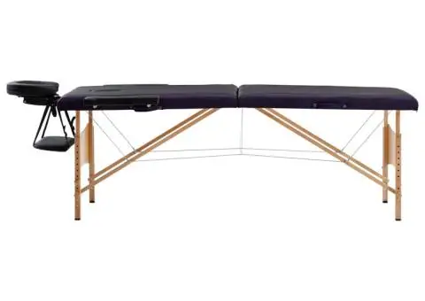 Masă pliabilă de masaj, 2 zone, negru, lemn - 2/5