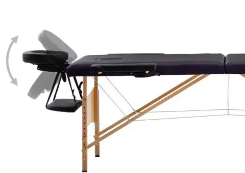 Masă pliabilă de masaj, 2 zone, negru, lemn - 3/5