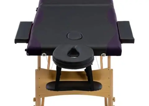 Masă pliabilă de masaj, 2 zone, negru, lemn - 4/5