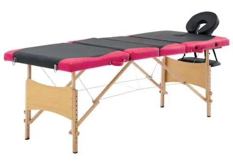 Masă pliabilă de masaj, 4 zone, negru și roz, lemn - 1/5