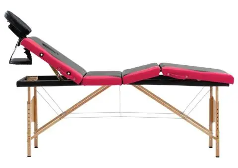 Masă pliabilă de masaj, 4 zone, negru și roz, lemn - 2/5