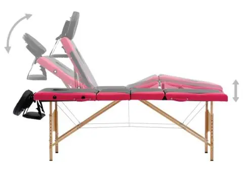 Masă pliabilă de masaj, 4 zone, negru și roz, lemn - 3/5