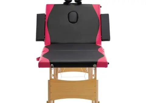 Masă pliabilă de masaj, 4 zone, negru și roz, lemn - 4/5