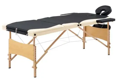 Masă pliabilă de masaj, 3 zone, negru și bej, lemn - 1/5