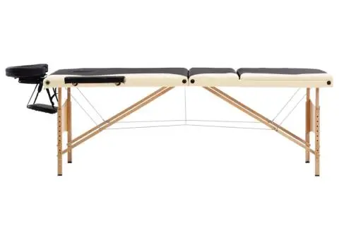 Masă pliabilă de masaj, 3 zone, negru și bej, lemn - 2/5