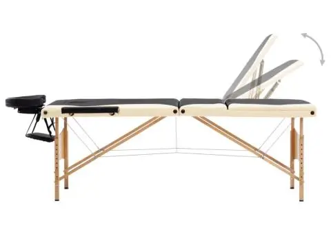 Masă pliabilă de masaj, 3 zone, negru și bej, lemn - 3/5