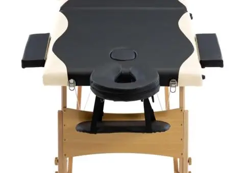 Masă pliabilă de masaj, 3 zone, negru și bej, lemn - 4/5