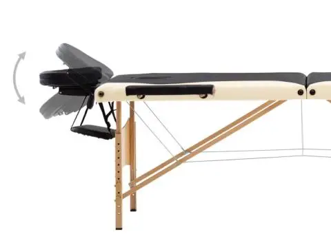 Masă pliabilă de masaj, 3 zone, negru și bej, lemn - 5/5