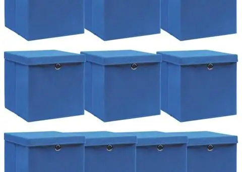 Cutii depozitare cu capace 10 buc. albastru 32x32x32 cm, textil - 1/5