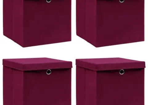 Cutii depozitare cu capac 4 buc. roșu închis 32x32x32cm, textil - 1/5