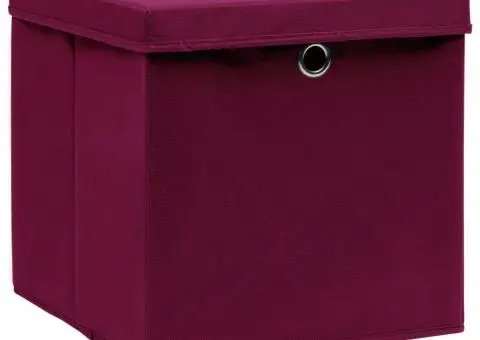 Cutii depozitare cu capac 4 buc. roșu închis 32x32x32cm, textil - 2/5