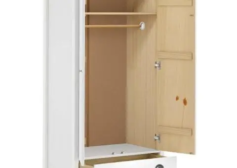 Șifonier cu 2 uși Hill, alb, 89x50x170 cm, lemn masiv de pin - 3/5